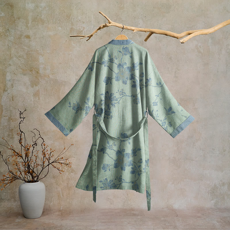 Ownkoti Sage Blue Floral Cotton Kimono Robe - image 6