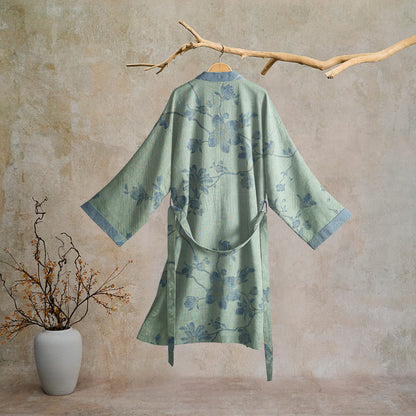Ownkoti Sage Blue Floral Cotton Kimono Robe - image 6