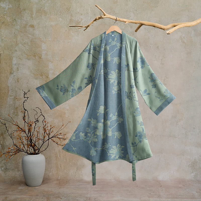 Ownkoti Sage Blue Floral Cotton Kimono Robe - Sage & Blue - 2XL - image 5