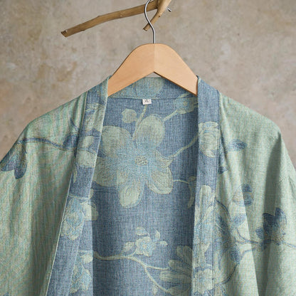 Ownkoti Sage Blue Floral Cotton Kimono Robe - image 8
