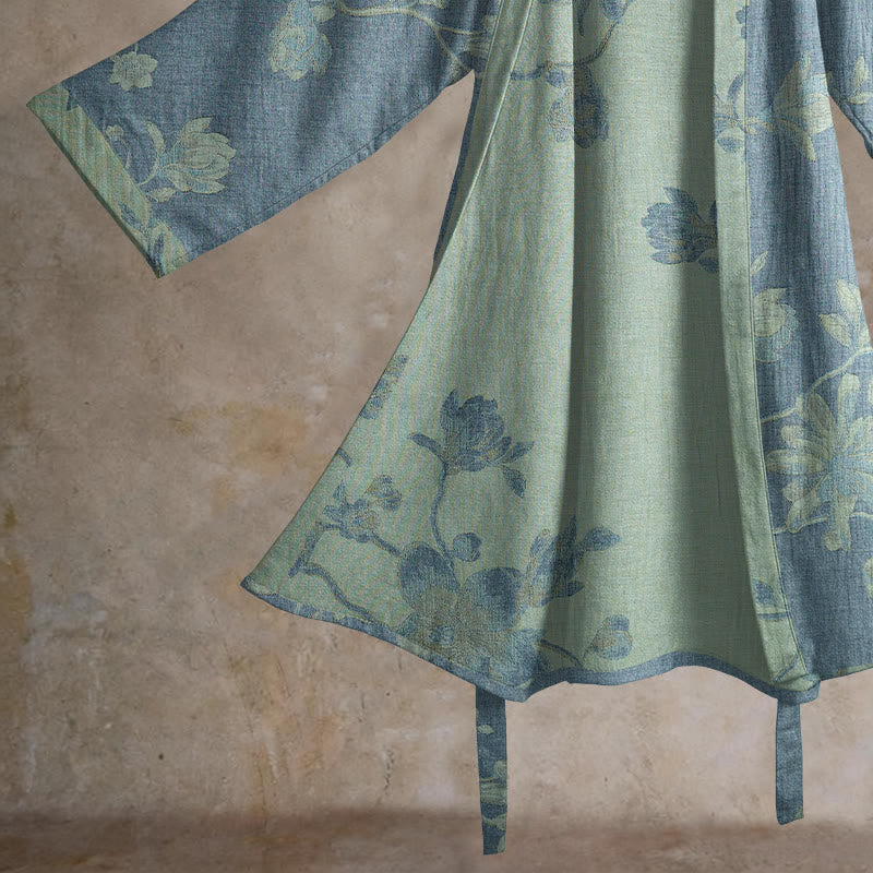 Ownkoti Sage Blue Floral Cotton Kimono Robe - image 4