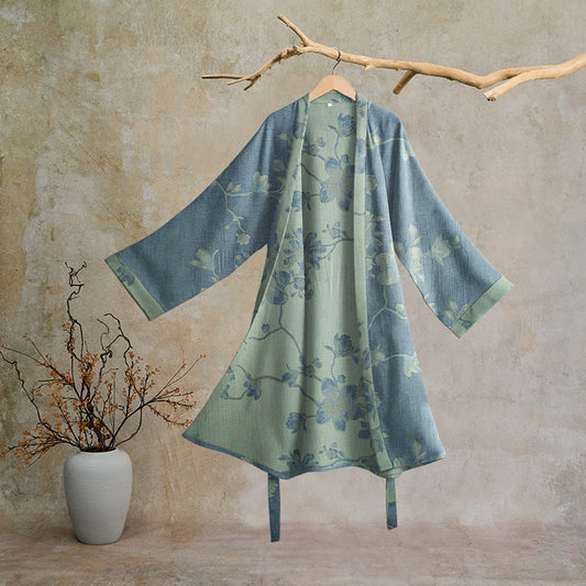Ownkoti Sage Blue Floral Cotton Kimono Robe - Blue & Sage - 2XL - image 0