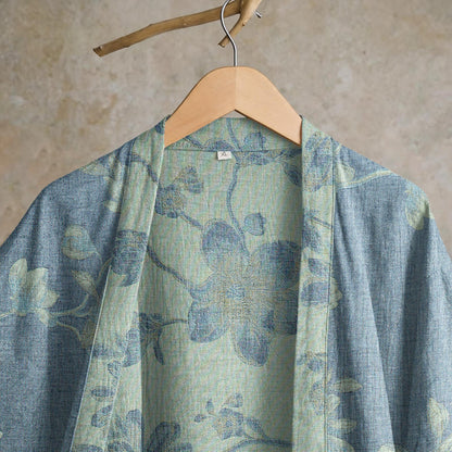 Ownkoti Sage Blue Floral Cotton Kimono Robe - image 3