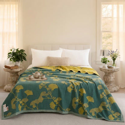 Ownkoti Nordic Ginkgo Leaf Reversible Cotton Quilt - Green - Quilt - Cal King - image 0