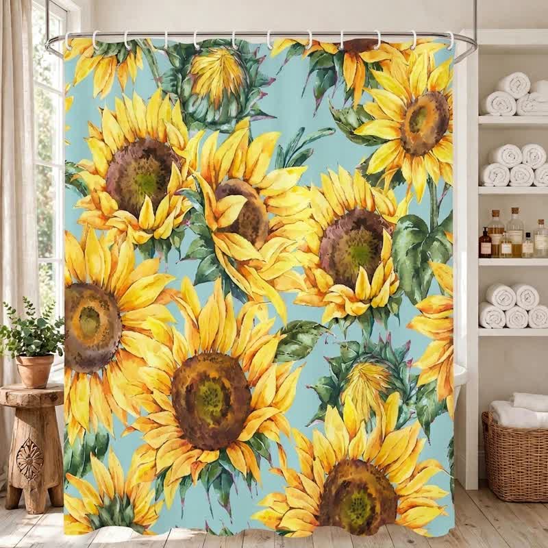 Ownkoti Nordic Sunflower Waterproof Shower Curtain - Yellow & Green - 71"W x 79"L - image 0