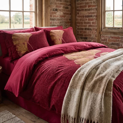 Ownkoti Deep Red Ginkgo Leaf Cotton Bedding Set - image 4