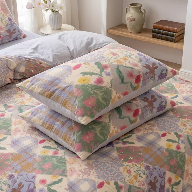 Ownkoti  Garden Patchwork Floral Cotton Bedding Set - Multicolor - 20" x 37" - 2PCS Pillowcases - image 4