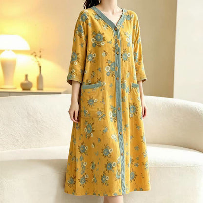 Ownkoti Plus Size Floral Cotton Gauze Cardigan Nightgown  - image 2