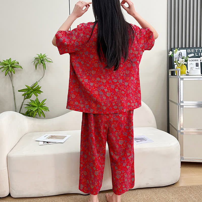 Ownkoti Plus Size Ruffle Trim Cropped Capri Loungewear Set - image 4