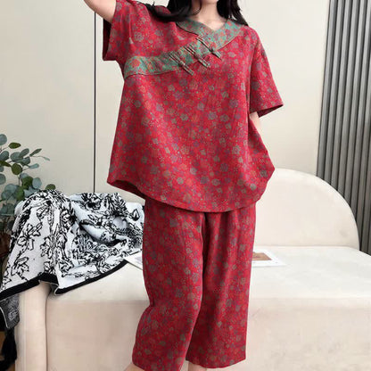 Ownkoti Plus Size Floral Cropped Capris Pants Loungewear  - image 1