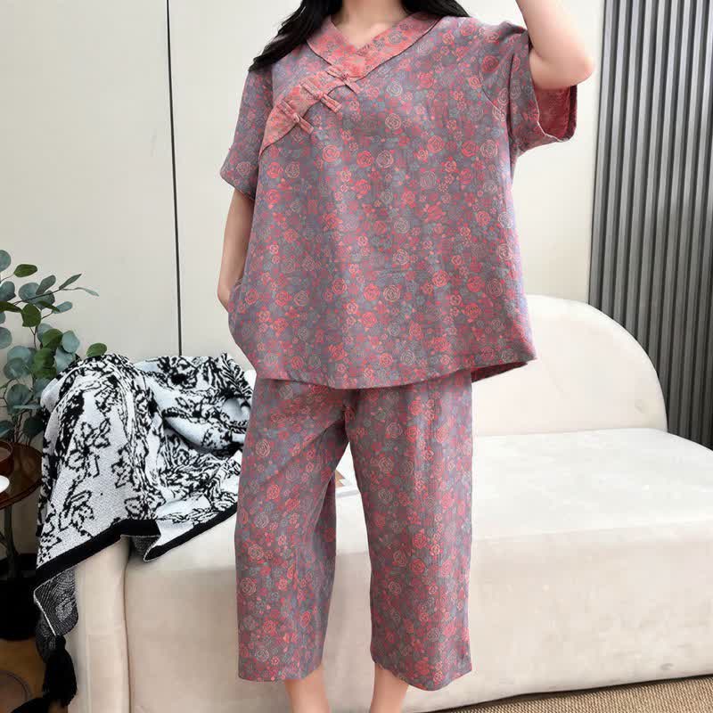 Ownkoti Plus Size Floral Cropped Capris Pants Loungewear  - image 20