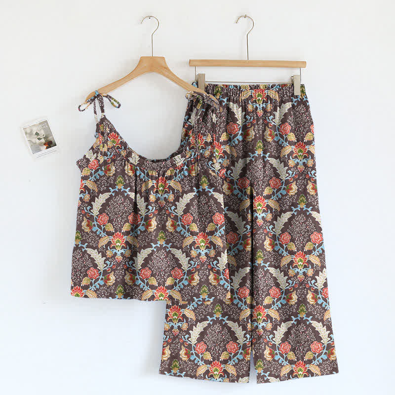 Ownkoti Vintage Baroque Floral Cami Loungewear Set - Brown - XL - image 0