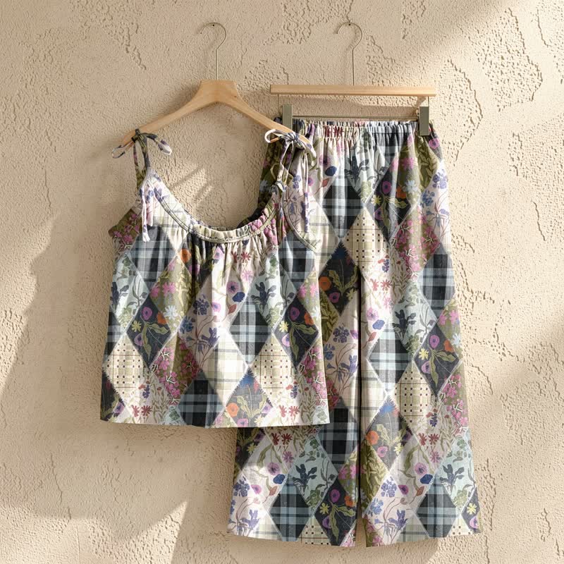 Ownkoti Vintage Floral Patchwork Cami Loungewear Set - image 3