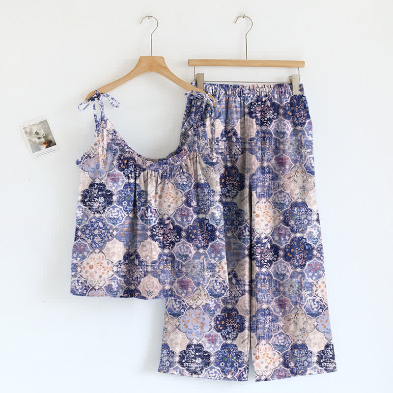 Ownkoti Bohemian Print Cami Loungewear Set - Blue & Purple - XL - image 0