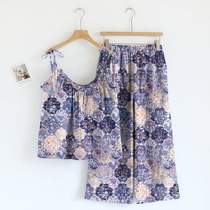 Ownkoti Bohemian Print Cami Loungewear Set - Blue & Purple - XL - image 0
