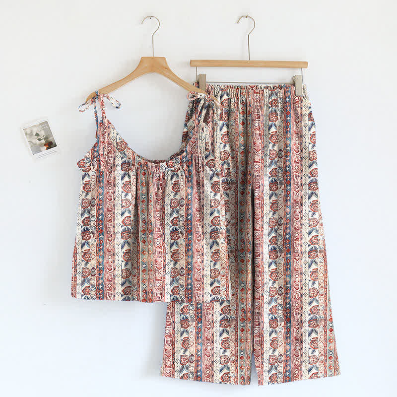 Ownkoti Bohemian Floral Stripe Cami Loungewear Set - image 1