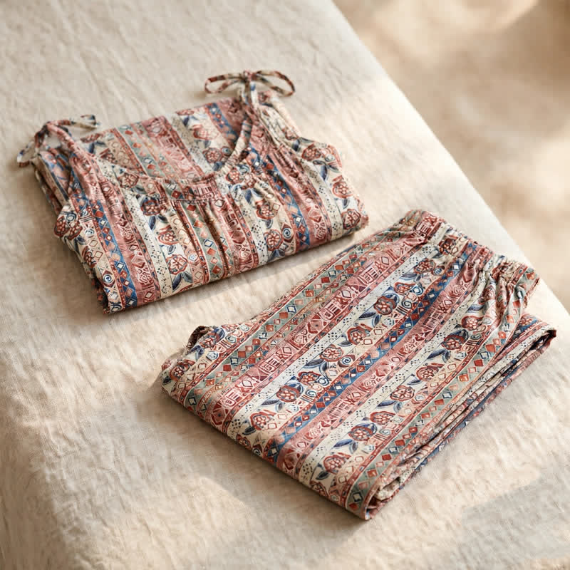 Ownkoti Bohemian Floral Stripe Cami Loungewear Set - image 1