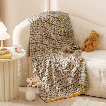 Ownkoti Goofy Cat Jacquard Muslin Baby Blanket Bath Towel - Grey - 31" × 63" - image 0