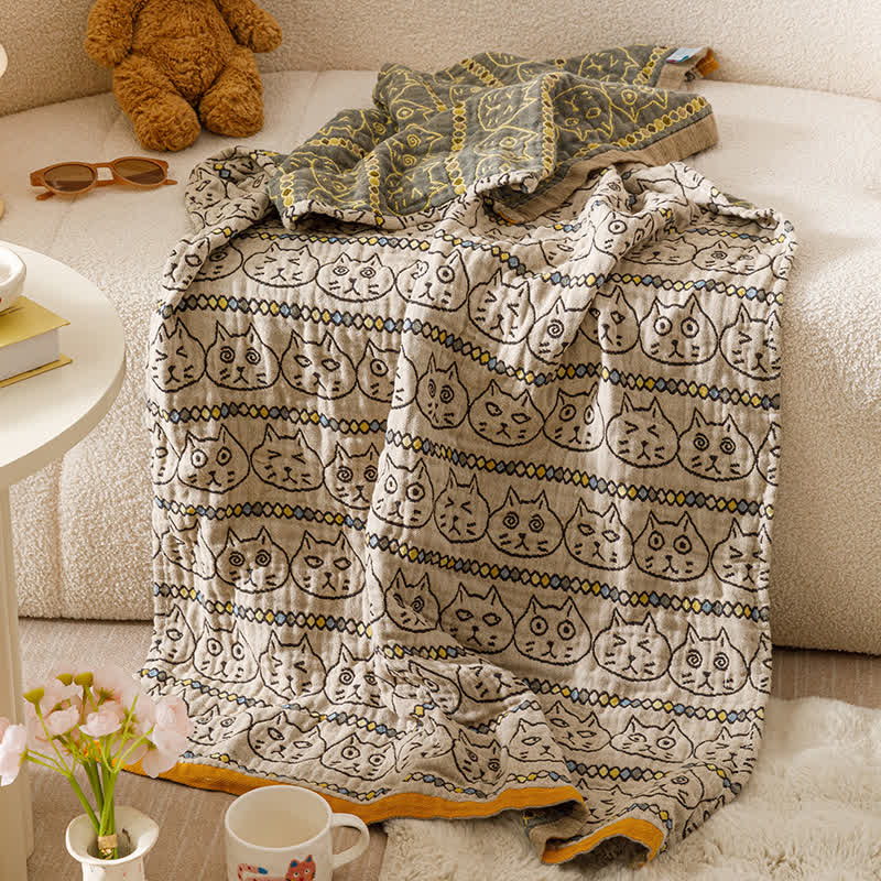 Ownkoti Goofy Cat Jacquard Muslin Baby Blanket Bath Towel - image 1