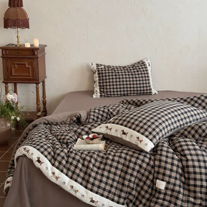 Cozy Khaki Gingham Quilt  with Puppy Embroidery - image 1