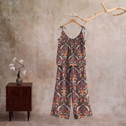 Ownkoti Vintage Baroque Floral Cami Loungewear Set - Brown - XL - image 0