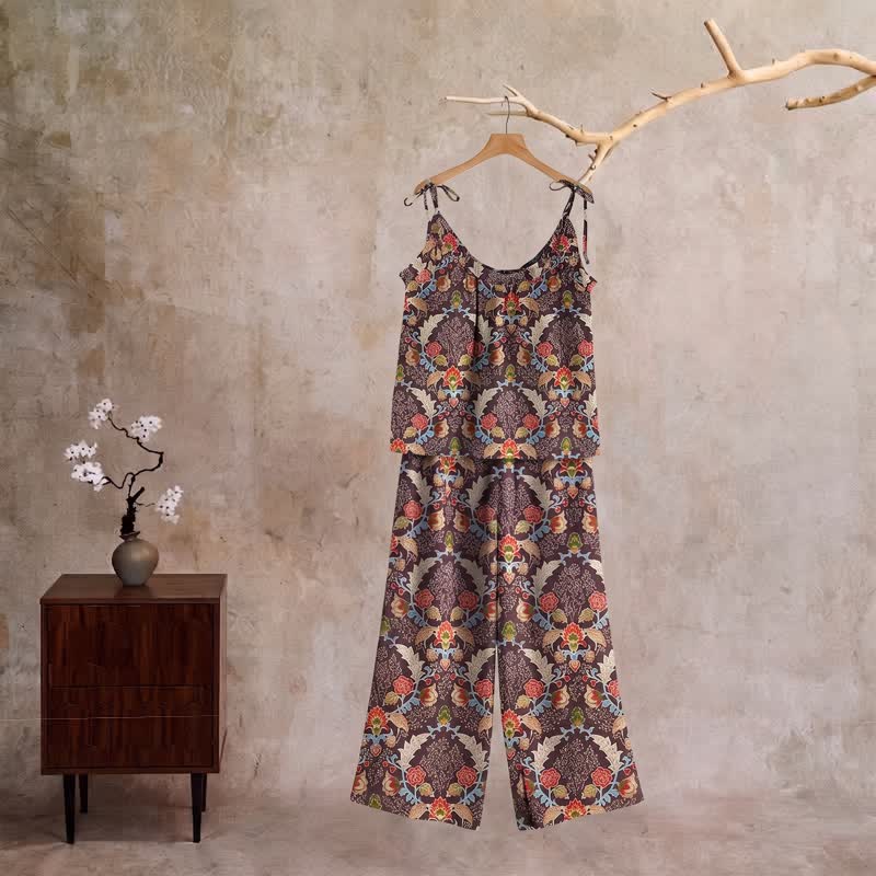 Ownkoti Vintage Baroque Floral Cami Loungewear Set - Brown - XL - image 0