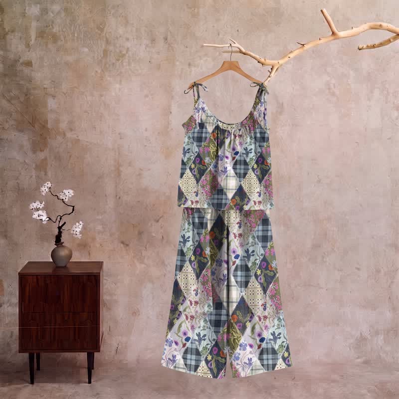 Ownkoti Vintage Floral Patchwork Cami Loungewear Set - Multicolor - XL - image 0