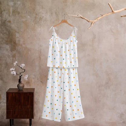 Ownkoti Sweetheart Print Spaghetti Strap Loungewear - White - XL - image 0