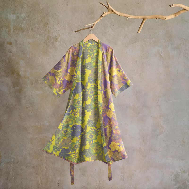 Ownkoti Purple Floral Cotton Kimono Robe - Purple - XL - image 0