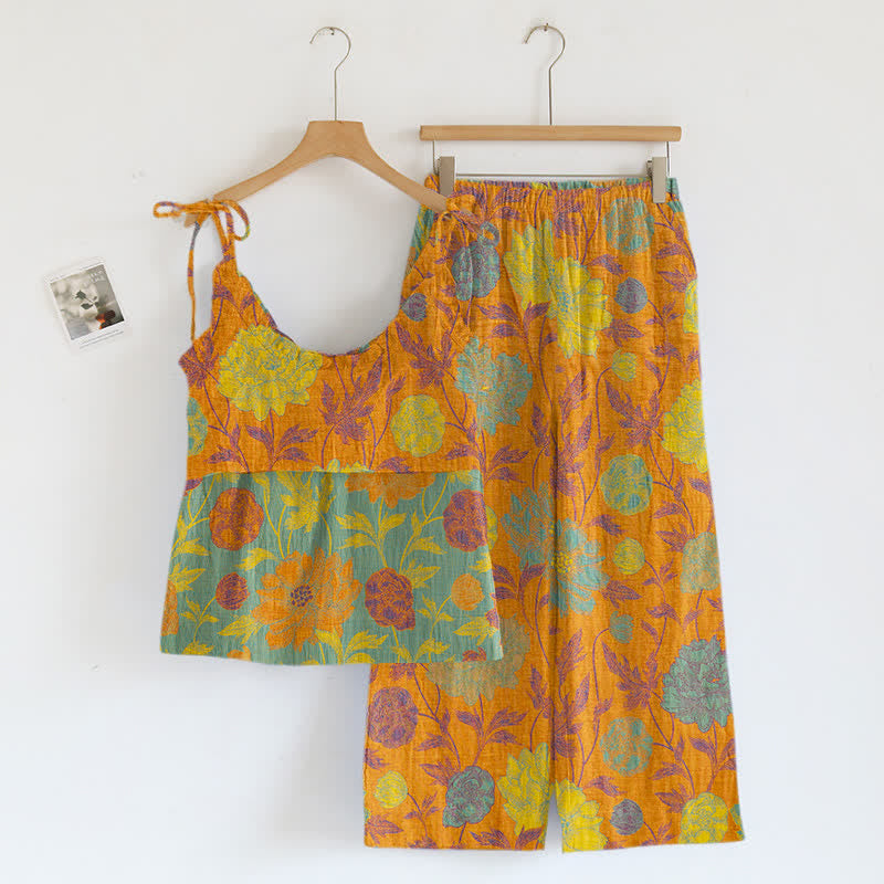 Ownkoti Retro Peony Cotton Cami Loungewear Set - image 1