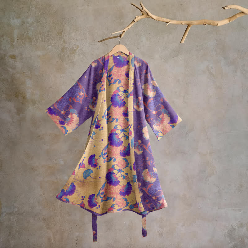 Ownkoti Floral Cotton Gauze Kimono Lounge Robe - Purple - XL - image 0