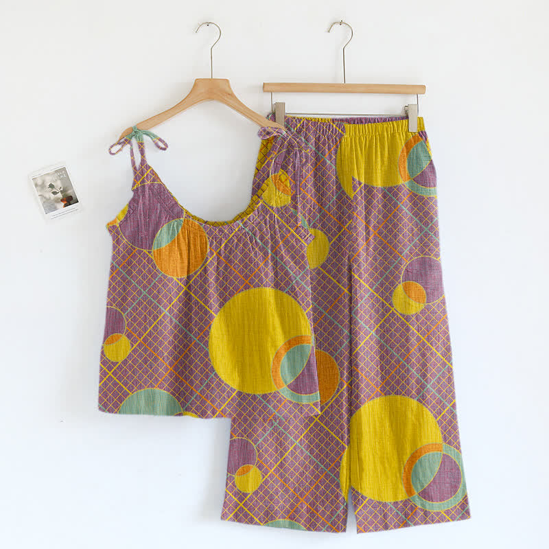 Ownkoti Abstract Circle Camisole Pajama Set - Purple & Yellow - XL - image 0
