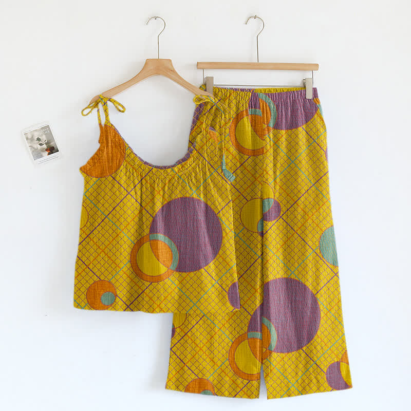 Ownkoti Abstract Circle Camisole Pajama Set - Yellow & Purple - XL - image 4