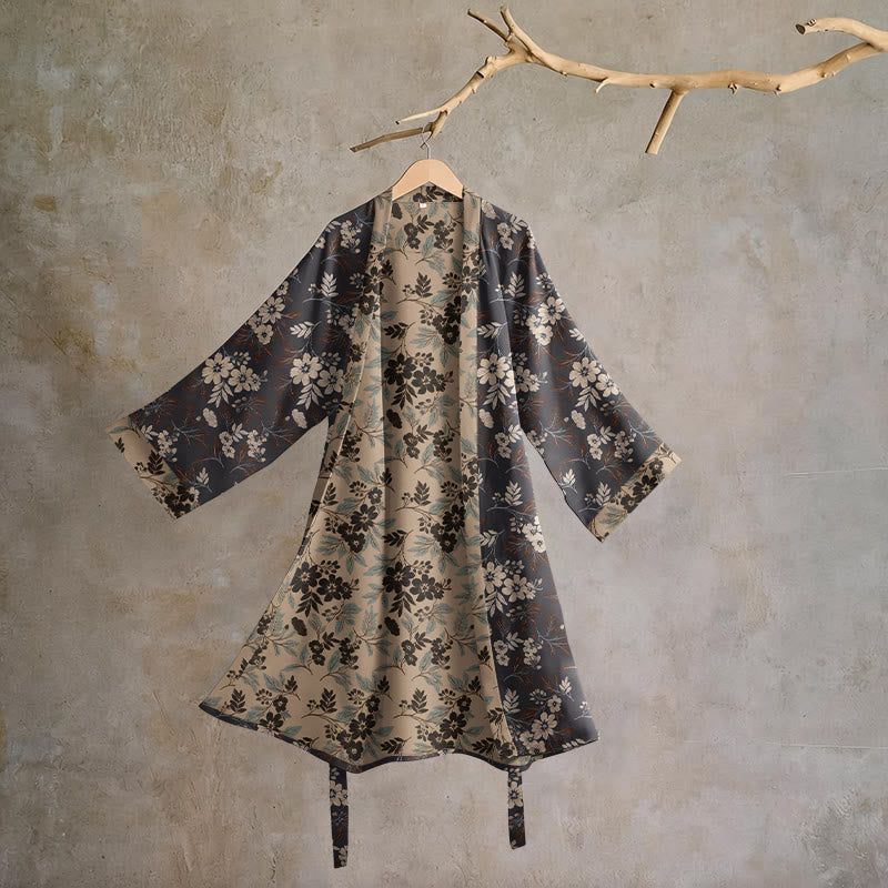 Ownkoti Mocha Floral Cotton Kimono Robe - Brown - L - image 0