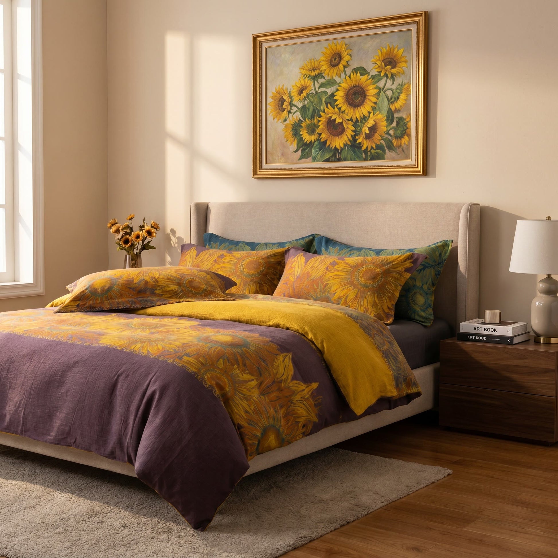 Ownkoti Vintage Sunflower Cotton Gauze Bedding Set - Purple & Yellow - Queen - image 8