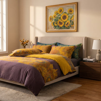 Ownkoti Vintage Sunflower Cotton Gauze Bedding Set - Purple & Yellow - Queen - image 8