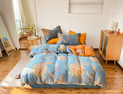 Ownkoti Vintage Floral Cotton Gauze Bedding Set - Blue - King - image 0