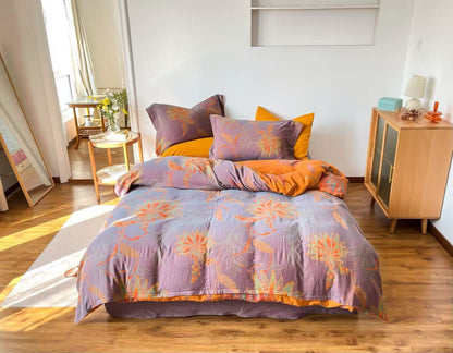 Ownkoti Vintage Floral Cotton Gauze Bedding Set - Purple - Queen - image 6