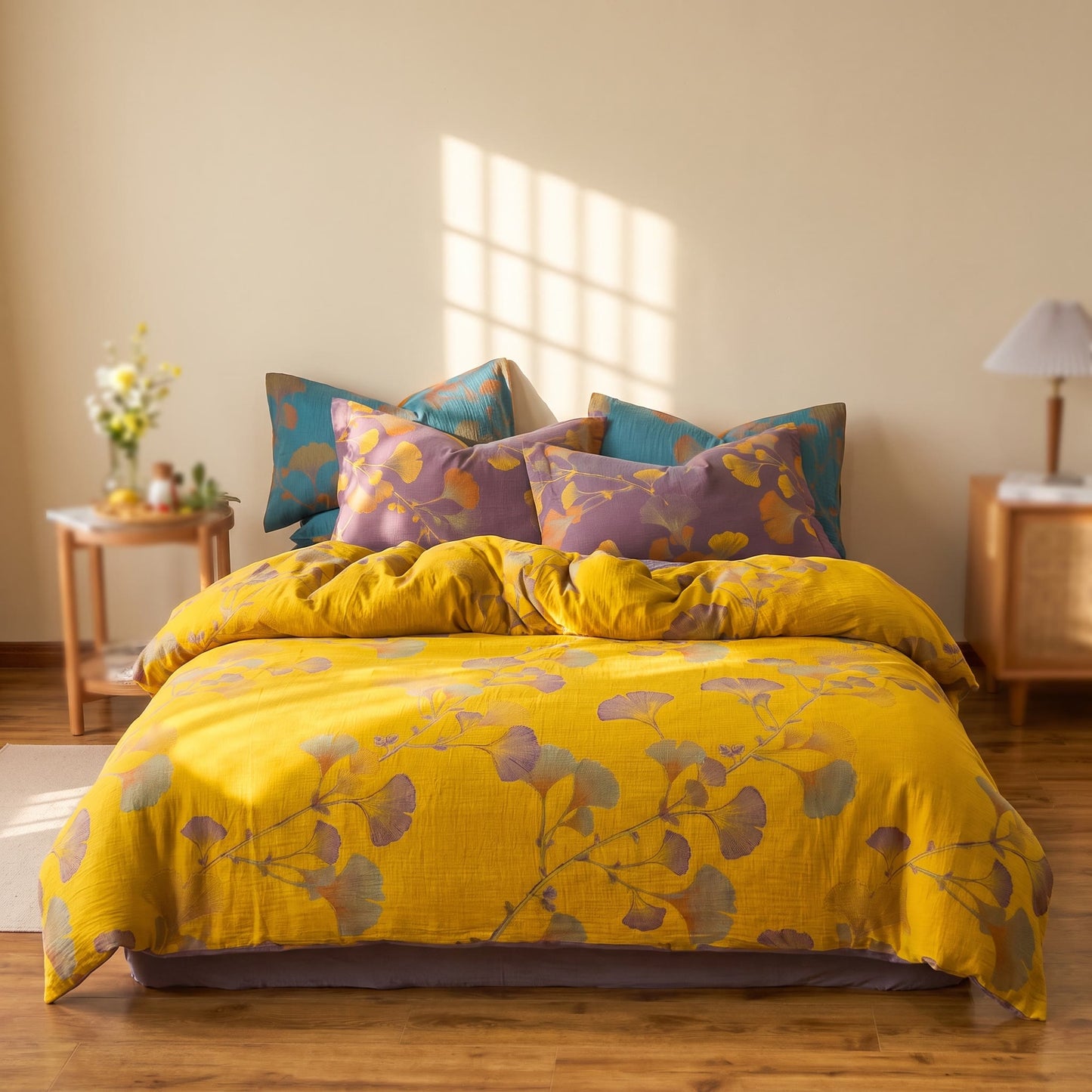Ownkoti Vintage Ginkgo Leaf Cotton Bedding Set - Yellow - King - image 7