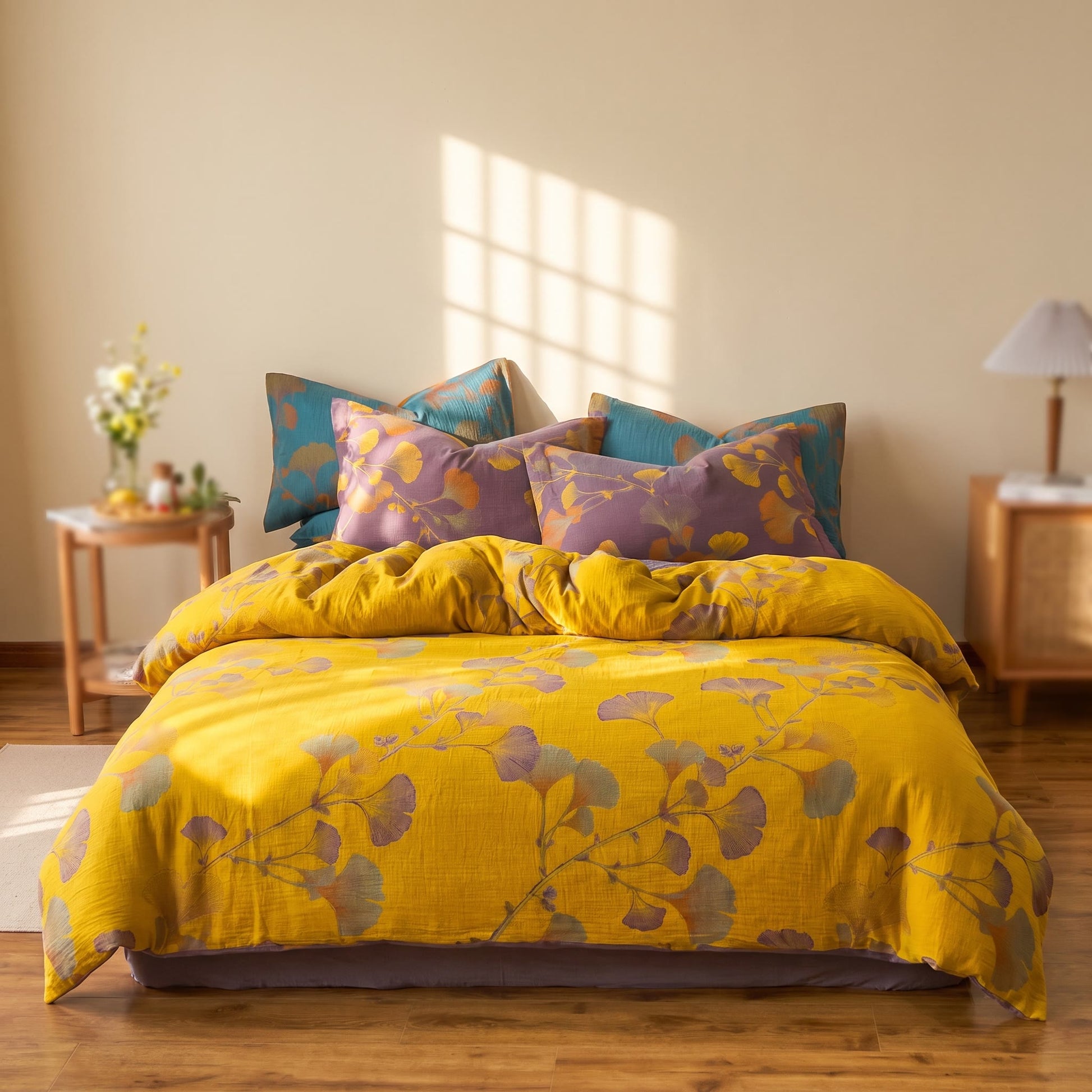 Ownkoti Vintage Ginkgo Leaf Cotton Bedding Set - Yellow - King - image 7