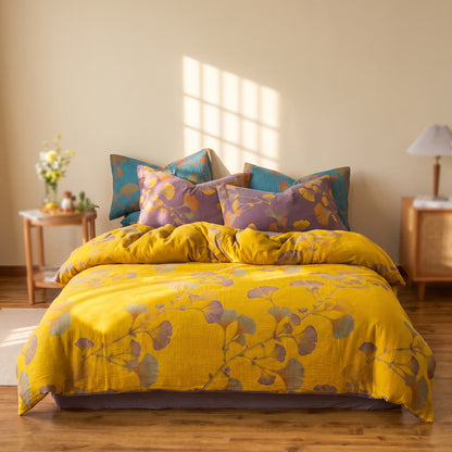 Ownkoti Vintage Ginkgo Leaf Cotton Bedding Set - Yellow - King - image 7