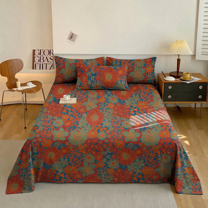 Ownkoti Retro Floral Cotton Gauze Bedding Set - Red - Bedspread with 2PCS Pillowcases - King - image 3