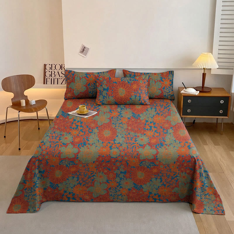 Ownkoti Retro Floral Cotton Gauze Bedding Set - Red - Bedspread - King - image 2