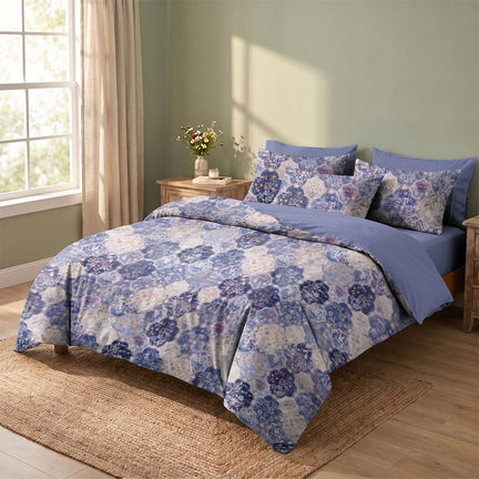 Ownkoti Blue Mosaic Floral Cotton Gauze Bedding Set - Blue & Purple - 2PCS Pillowcases - 20" x 37" - image 0
