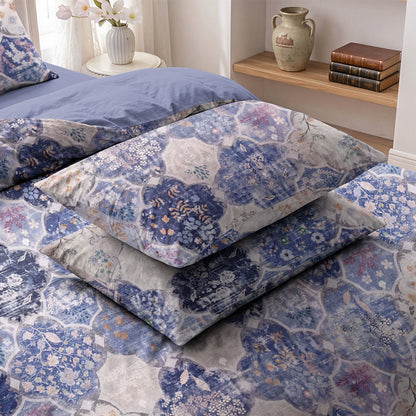 Ownkoti Blue Mosaic Floral Cotton Gauze Bedding Set - Blue & Purple - 2PCS Pillowcases - 20" x 27" - image 4