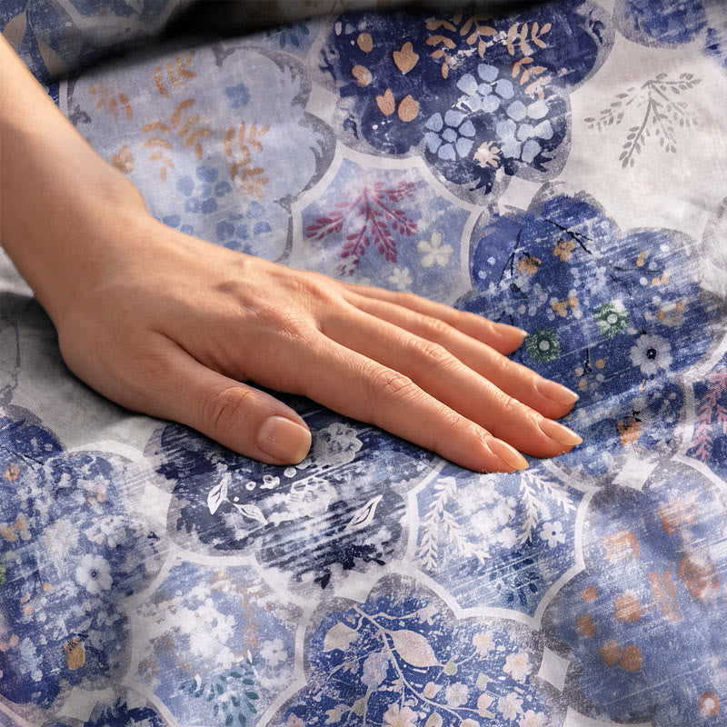 Ownkoti Blue Mosaic Floral Cotton Gauze Bedding Set - image 6
