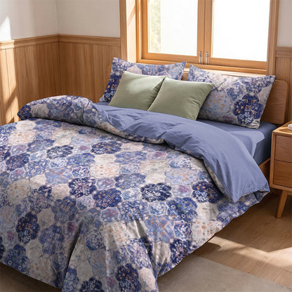 Ownkoti Blue Mosaic Floral Cotton Gauze Bedding Set - image 2