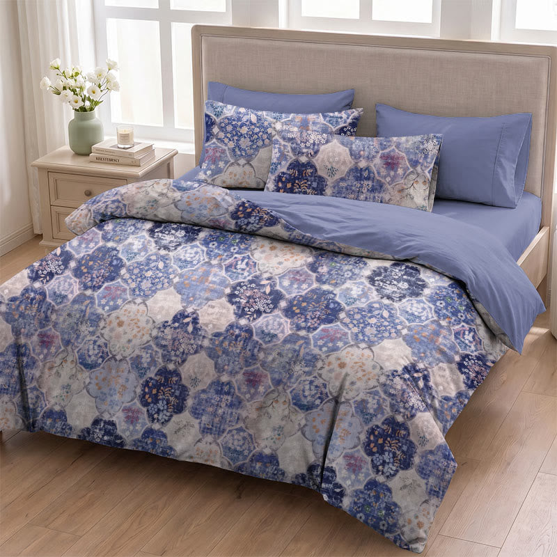 Ownkoti Blue Mosaic Floral Cotton Gauze Bedding Set - image 1
