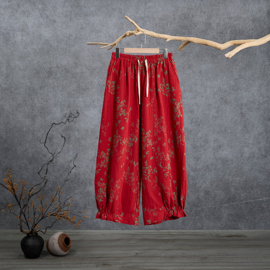 Ownkoti Red Floral Cotton Loungewear Pants - Red - XL - image 0