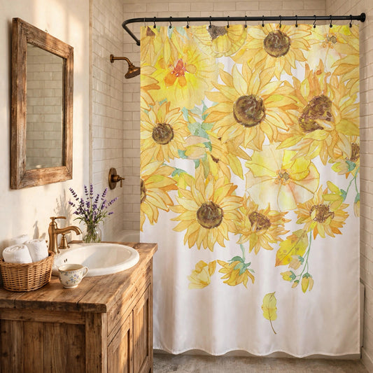Ownkoti  Rustic Sunflower Waterproof Shower Curtain - Yellow & Green - 71"W x 79"L - image 0